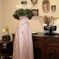 Green strapless pink fitted long wedding dress R6590