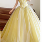 Pale Yellow Square-neck Waist-Cinched Puff-Skirt Ball Gown & Bridal Gown R7391