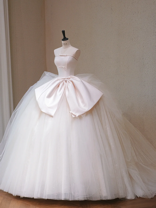 White tube top waist puffy skirt tulle bridal dress R5716