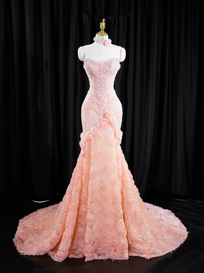 Light pink strapless fitted waist bodycon long ball gown/bridal dress R8936