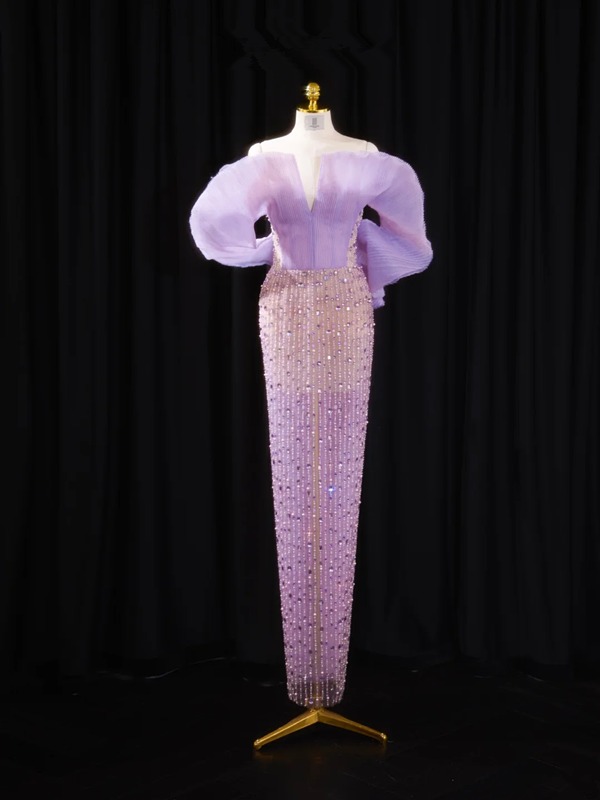 Light purple strapless fitted long ball gown, bridal dress R8906