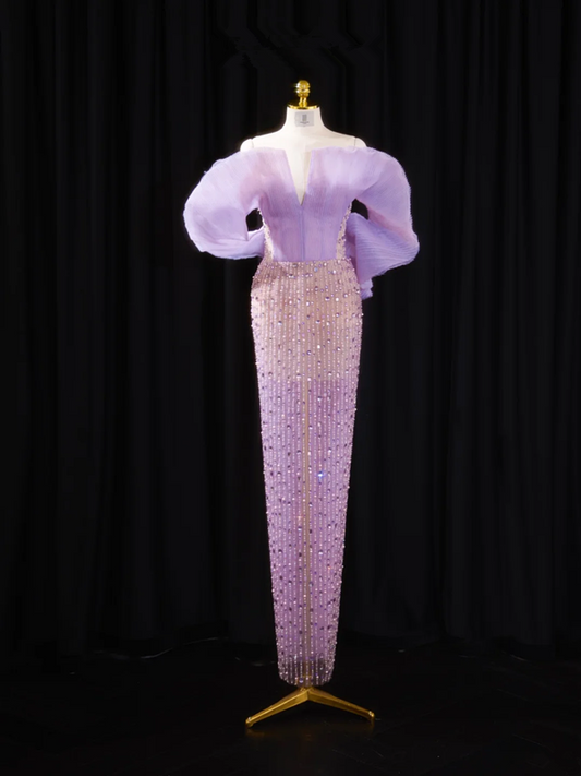 Light purple strapless fitted long ball gown, bridal dress R8906