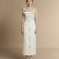 White tube top waist A-line elegant long dress homecoming dress R4856