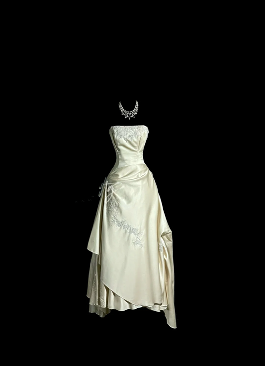 White strapless fitted long ball gown R6630