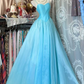 Light blue halter-neck A-line long ball gown R7582