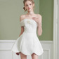 White one-shoulder slim waist A-line lace short skirt homecoming dress R5240
