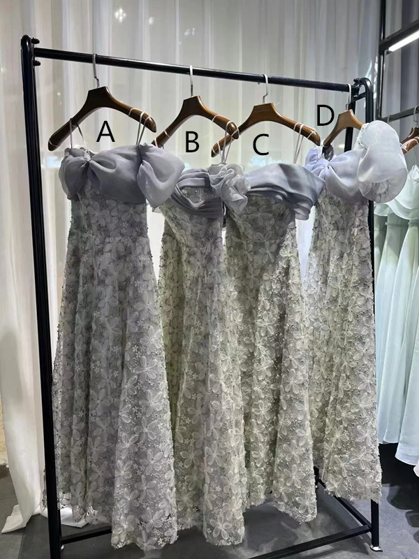 Gray floral waist slim fit prom dress, bridesmaid dress R5990