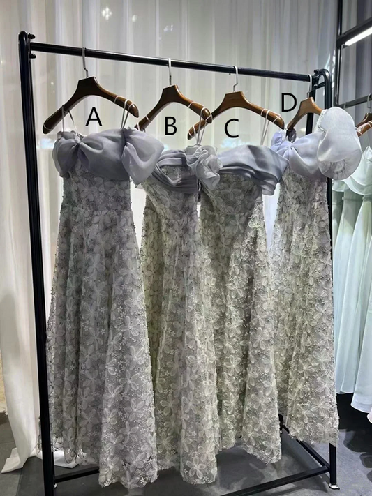 Gray floral waist slim fit prom dress, bridesmaid dress R5990