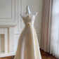 Apricot halter chest 3D flower slim waist A-line long skirt homecoming dress R5019
