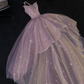 Light pinkish-purple halter neck, fitted waist, full skirt, long ball gown, bridal dress R8786