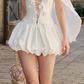 White tube top deep V waist slim flower bud skirt short skirt homecoming dress R4448