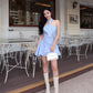 Blue halter neck waist fashion sexy mini skirt homecoming dress R3580