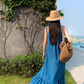 Bohemian retro blue white sling fishtail dress holiday style seaside beach dress sling dress long skirt R0196