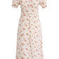 2025 Summer New French Square Neck Puff Sleeve Mid-Length Floral Waist Dress R0928
