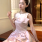 Pink waist satin sleeveless suspender dress women's summer French style skirt R4660