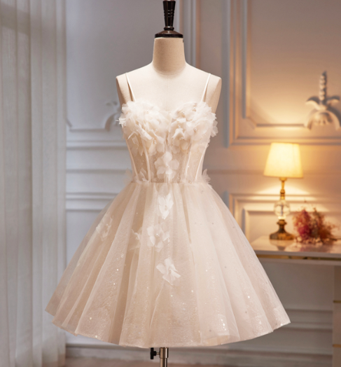 Dreamy Ivory Homecoming Dress , Sequins 3D Floral Corset Mini Evening Dress RS1453