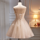 Dreamy Ivory Homecoming Dress , Sequins 3D Floral Corset Mini Evening Dress RS1453