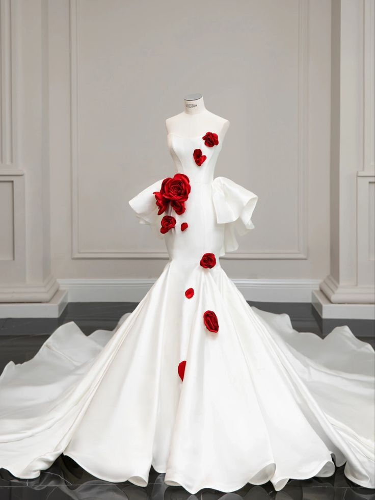 White tube top 3D flower waist slim fit hip long skirt, prom dress R5313