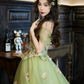Elegant Bud Green A-Line Bateau Applique Corset Maxi Evening Dress Birthday Dress RS352