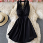 Gentle style V-neck halter dress with a very elegant temperament, a short skirt for a seaside holiday R0378
