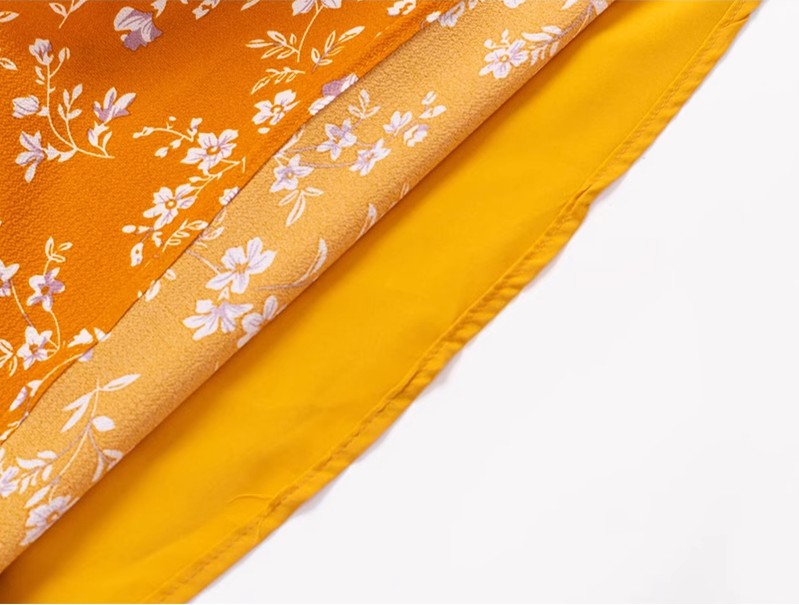 2025 Summer New Yellow Floral Sexy V-neck Mid-length Holiday Suspender Dress R0964