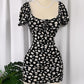 Black bottom small daisy floral waist slimming A-line short skirt homecoming dress R3127