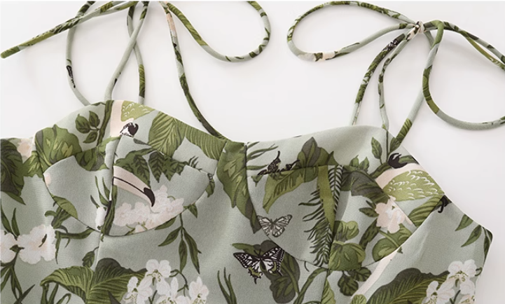 French holiday style green 2025 new dress suspenders dress slim R2637