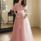 Sweet Blush Pink A-Line Ruffled-Strapless Maxi Evening Dress Prom Dress RS356