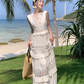 White heavy hollow lace cake dress female holiday style seaside fairy long skirt R0194