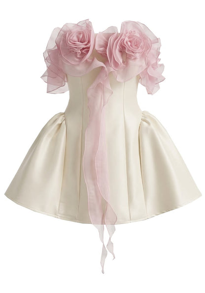 Elegant White A-Line Strapless Applique Bodycon Mini Birthday Dress Homecoming Dress RS369