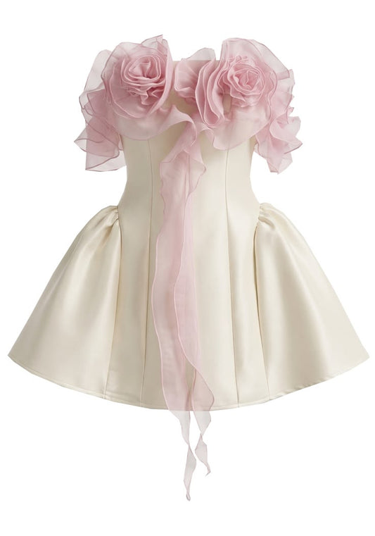 Elegant White A-Line Strapless Applique Bodycon Mini Birthday Dress Homecoming Dress RS369
