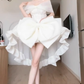 Sweet and elegant apricot bow-tie dress evening dress high waist slim fluffy princess dress R1693