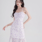 French design niche fishtail skirt sweet pure desire mid-length skirt purple floral suspender dress R4145