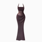 Sexy hot girl mesh splicing halter neck dress 2025 hip fishtail holiday dress R1202