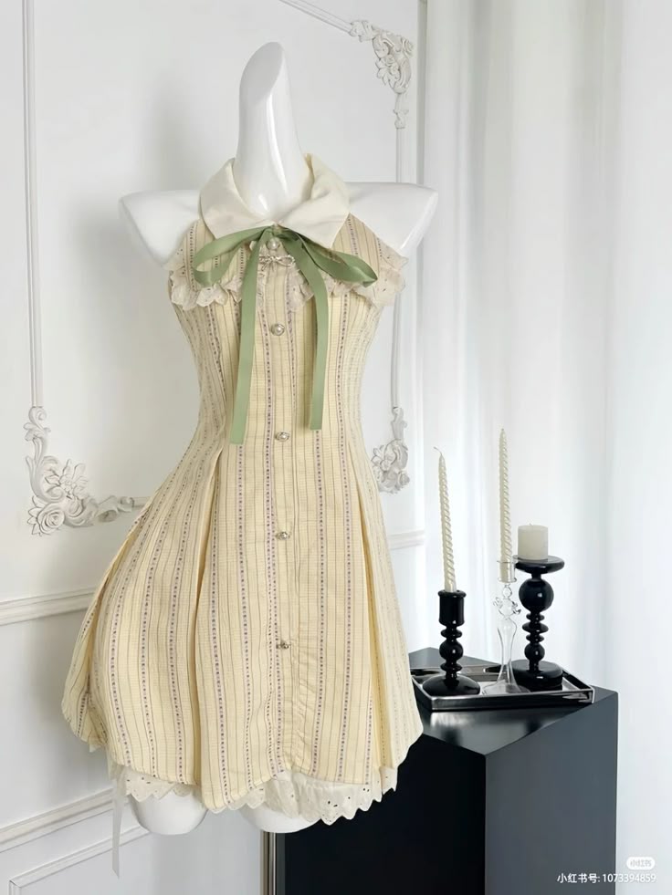 Yellow striped bow slim-fit A-line lace-trimmed skirt homecoming dress R2522