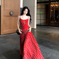 Temperament wear holiday skirt red plaid big swing tall long skirt suspender dress R1742