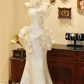 White strapless fitted long ball gown/bridal dress with 3D floral print R7183