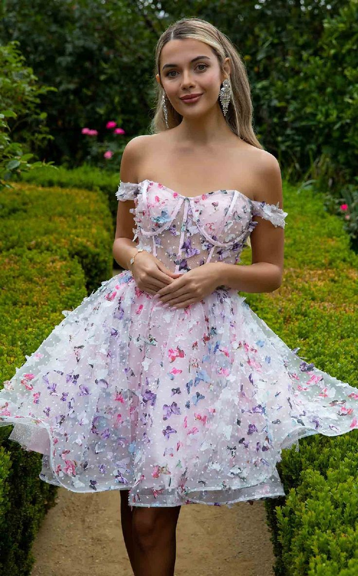 White Butterfly Embroidery Slim Sexy Tutu Short Skirt Homecoming Dress R5480