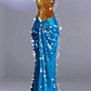 Brown Strapless Fitted-Waist Slim-Fit Prom Dress with Blue Hip-Hugging Mermaid Hem R6511