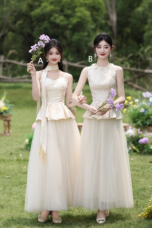 Apricot slim waist ball gown, bridesmaid dress R5991
