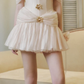 Apricot off-the-shoulder slim-fitting pleated miniskirt homecoming dress R4449