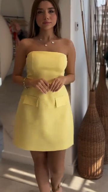Yellow tube top waist slim skirt homecoming dress R5600