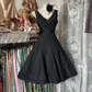 Black V-neck sleeveless fitted A-line short ball gown R7469