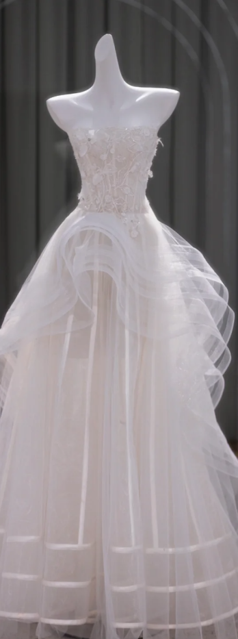 White Strapless Sequined Fitted Waist Bridal Dress R5795