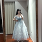 Light blue off-the-shoulder fitted waist slim-fitting ball gown with a full skirt R8847