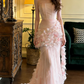 Light pink strapless, fitted, fishtail long ball gown, bridal dress R8573