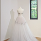 White sequined strapless, fitted waist, full skirt, long ball gown, bridal dress R8476