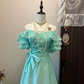 Green baby doll collar slim waist slimming cute long skirt homecoming dress R4329