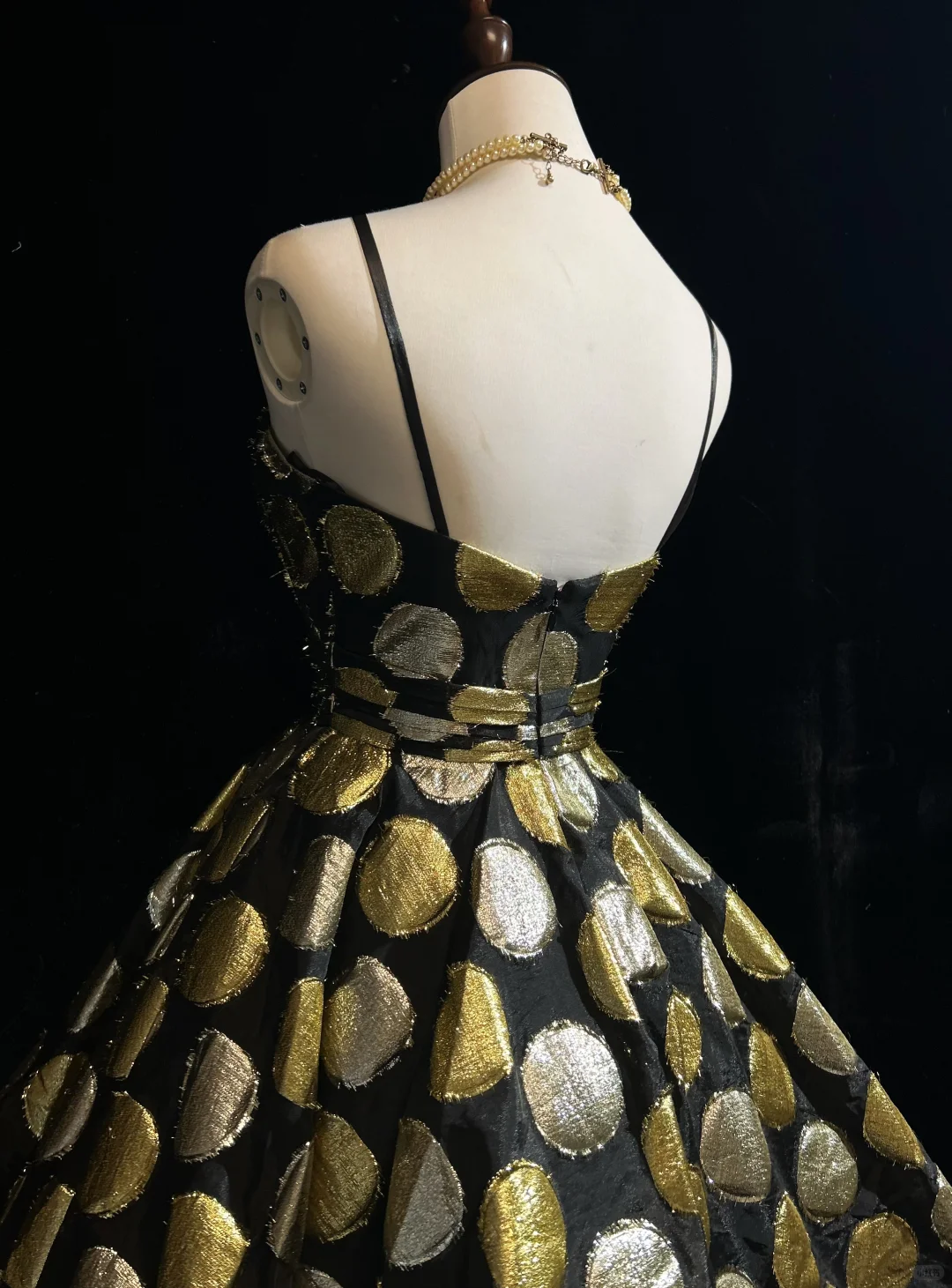 Black background circular pattern suspender waist puffy A-line skirt short skirt homecoming dress R4938