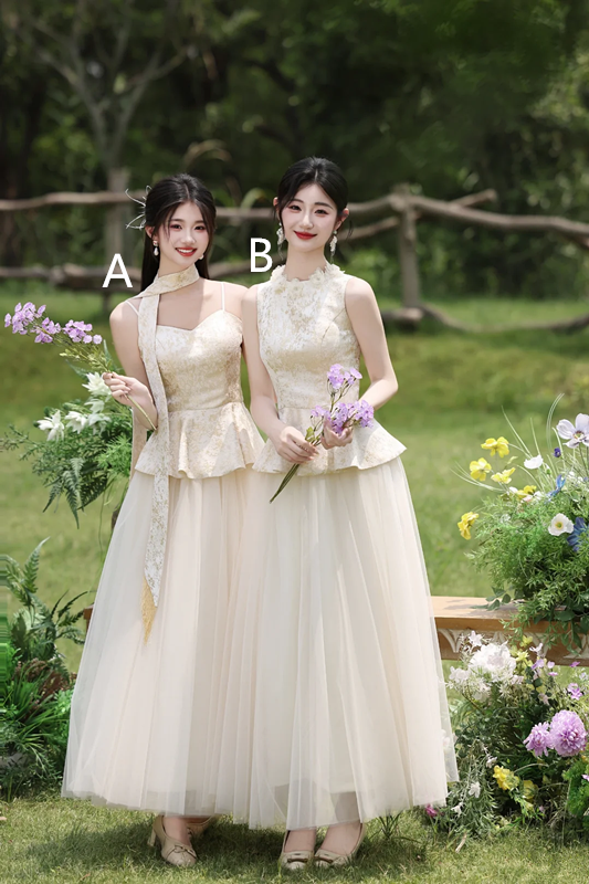 Apricot slim waist ball gown, bridesmaid dress R5991